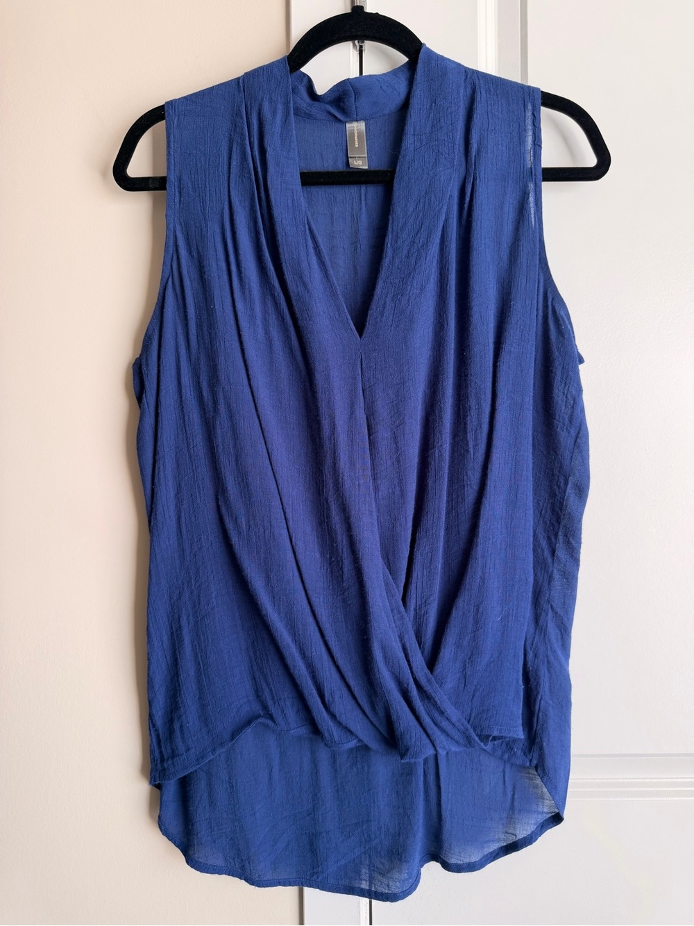 Denver Hayes Sleeveless Draped V-Neck Top in Royal Blue